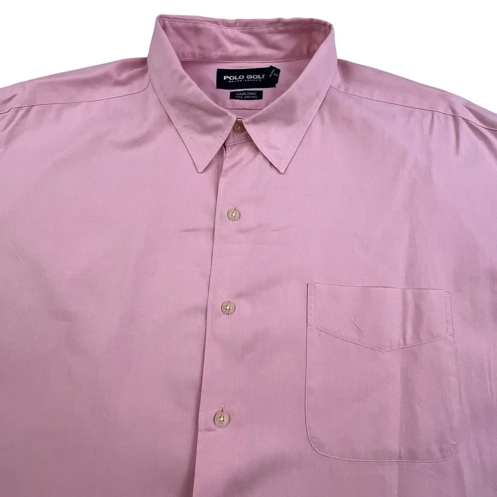 Polo Golf Ralph Lauren Shirt Mens XXL Pink Herringbone Marlowe Oxford Cotton - Picture 3 of 11